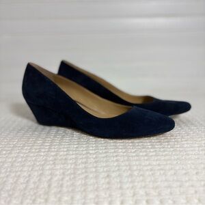 Talbots Navy Blue Suede Leather Wedge Heels Size 9N - Classic Preppy Minimalist